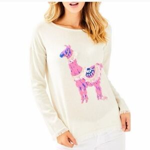 Lilly Pulitzer Cream Long Sleeve Tee with Colorful Llama
